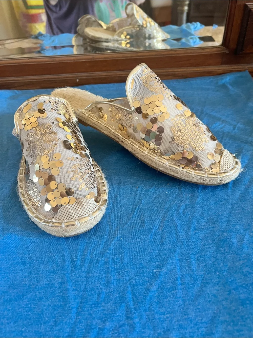 Gold Sequin Slip-On Espadrille Flats for Women - Picture 2 of 4